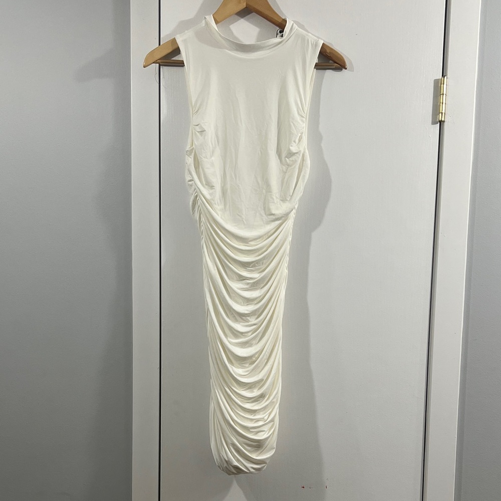 Monrow Elegant White Draped Midi Dress Brand new with tags Size M